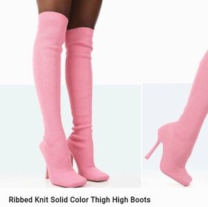 Pink cloth thigh high boots